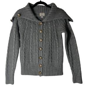 XXI Grey Mock Neck Open Knit Button Up Argyle Sweater Regular Size Small